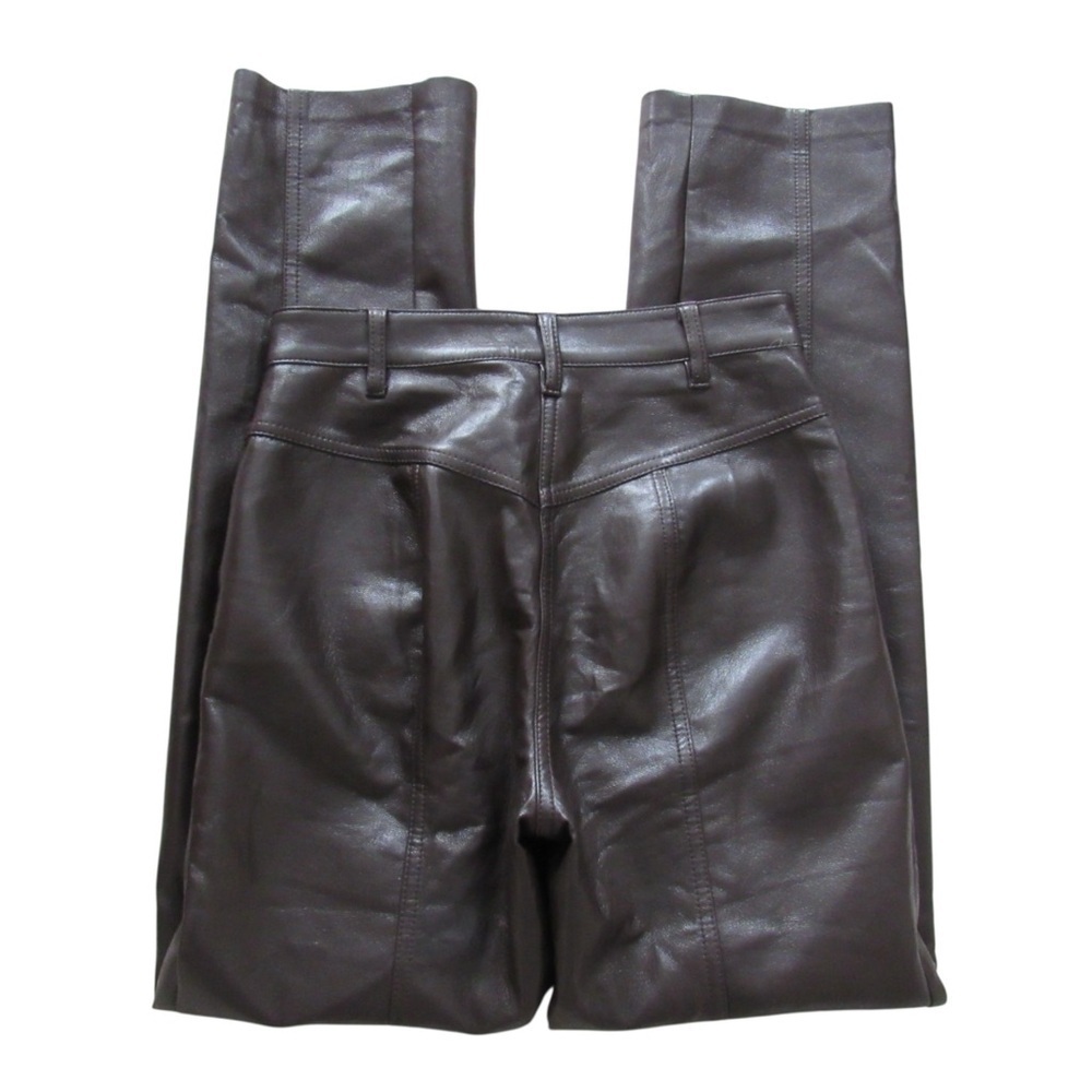 Aritzia Wilfred Rebel Pants 0 Dark Brown Vegan Faux Leather High Rise Straight - Picture 6 of 11